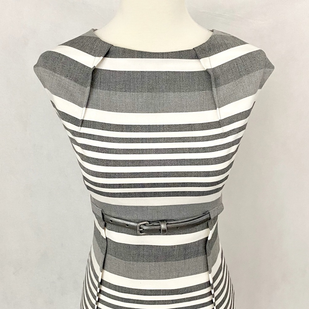 Calvin Klein Gray Striped Belted Sheath Dress - Picture 6 of 11